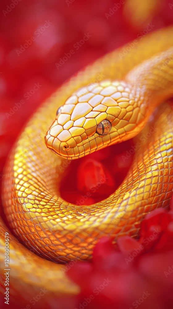 Golden snake on red background Golden snake on red background