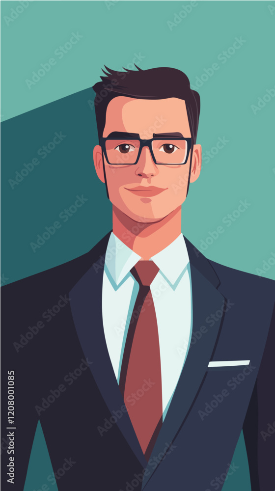 Flat vector illustration of a business man. Strict style. Office worker. Entrepreneur. Director.