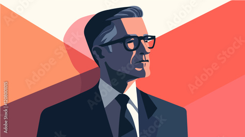 Flat vector illustration of a business man. Strict style. Office worker. Entrepreneur. Director.