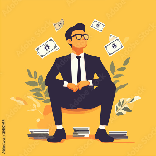 Flat vector illustration of a business man. Strict style. Office worker. Entrepreneur. Director.