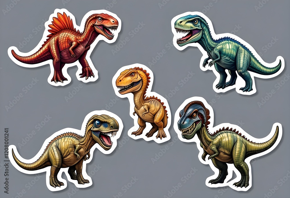 Obraz premium dinosaur stickers, each sticker in a unique color - 02