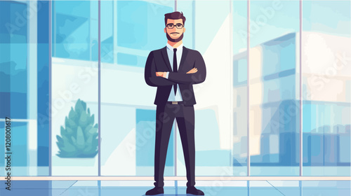 Flat vector illustration of a business man. Strict style. Office worker. Entrepreneur. Director.