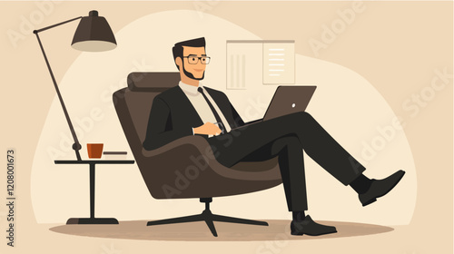 Flat vector illustration of a business man. Strict style. Office worker. Entrepreneur. Director.