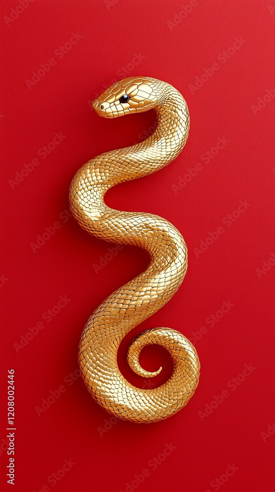 Fototapeta premium Golden snake on red background