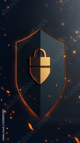 Modern minimalistic design featuring a shield and lock symbol on a dark textured background photo