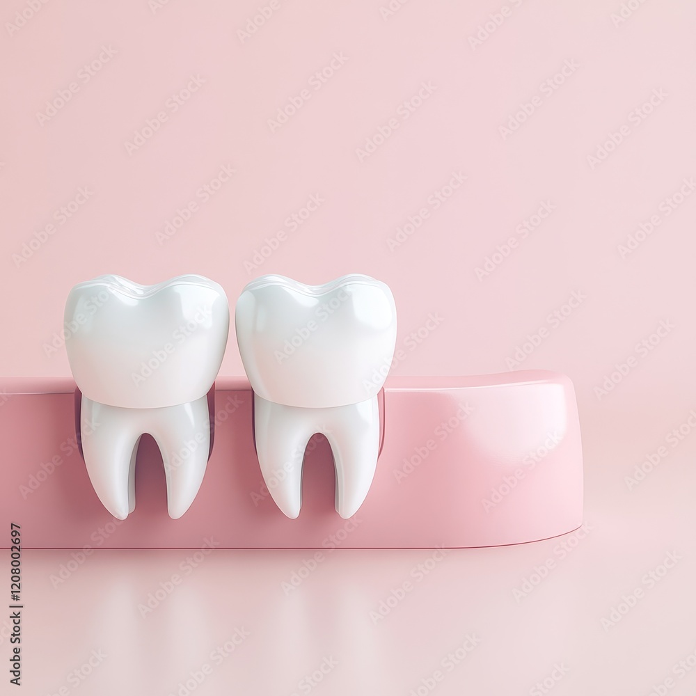 Realistic 3D Render of Teeth Model on Pink Dental Base, Symbolizing Oral Health and Hygiene, Perfect for Educational and Health-Related Content Realistic 3D Render of Teeth Model on Pink Dental Base, Symbolizing Oral Health and Hygiene, Perfect for Educational and Health-Related Content