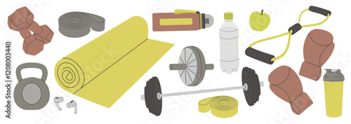 Vector illustration of fitness sport. Different sports equipment
