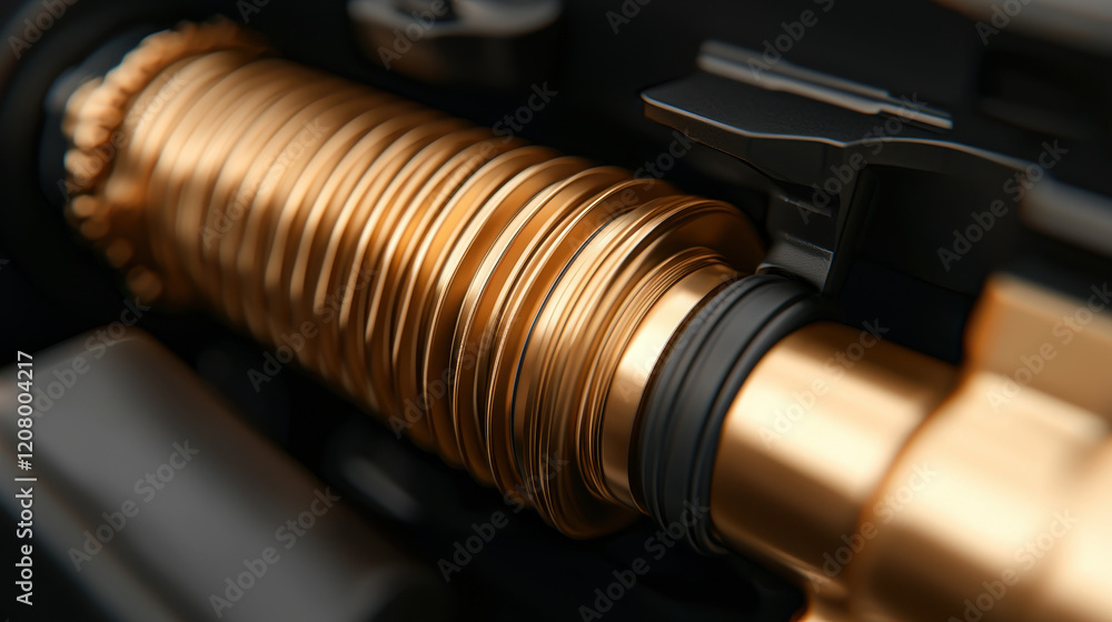 High quality close up of metallic gear mechanism with golden highlights High quality close up of metallic gear mechanism with golden highlights