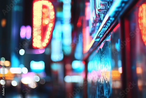 Vibrant Neon Cityscape with Blurred Lights in Urban Night Scene