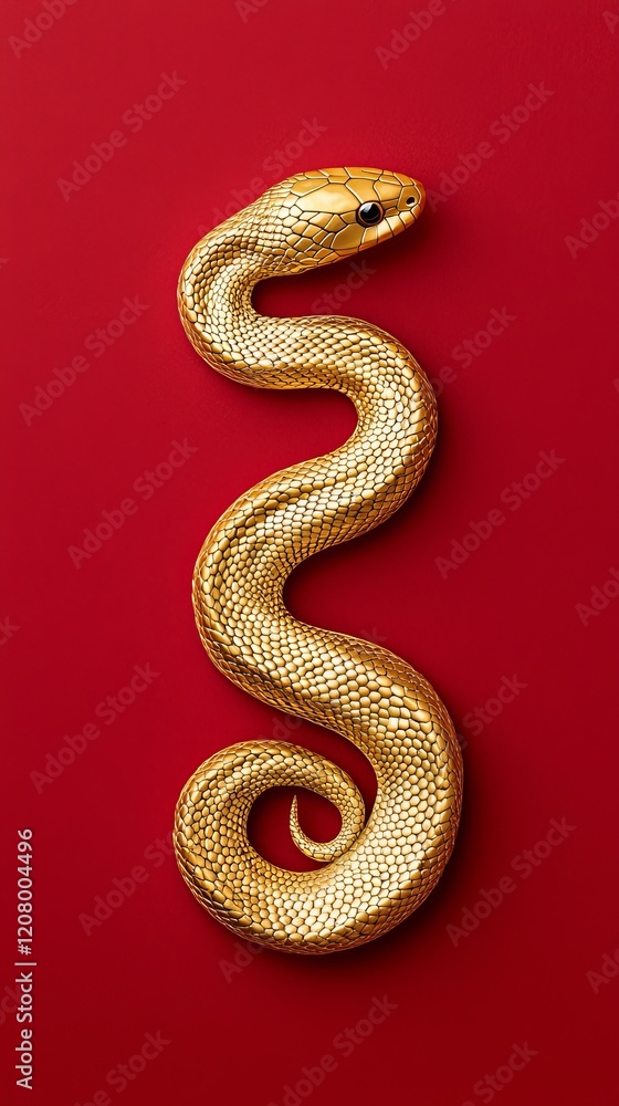 Fototapeta premium Golden snake on red background