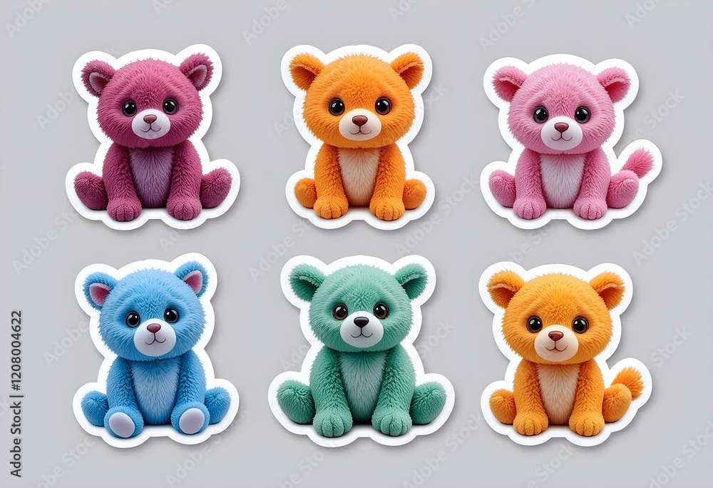 stuffed animal stickers, each with a vibrant color stuffed animal stickers, each with a vibrant color