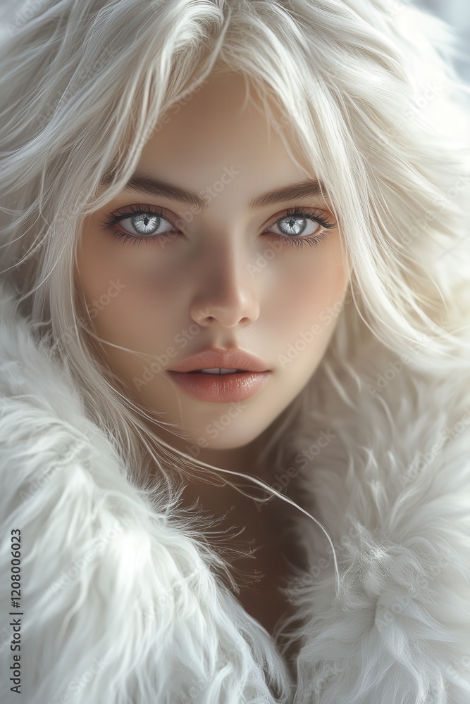 Portrait of an elegant woman with white hair in a soft fur coat Portrait of an elegant woman with white hair in a soft fur coat