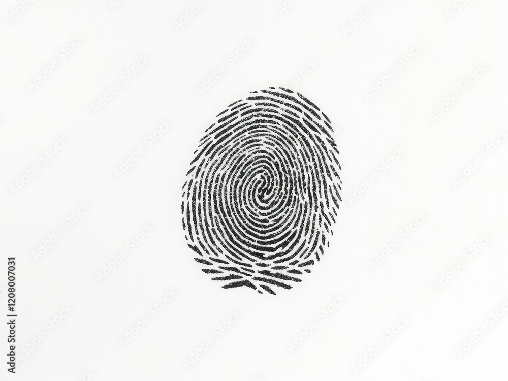 Black fingerprint on clean white surface, identification, pattern Black fingerprint on clean white surface, identification, pattern