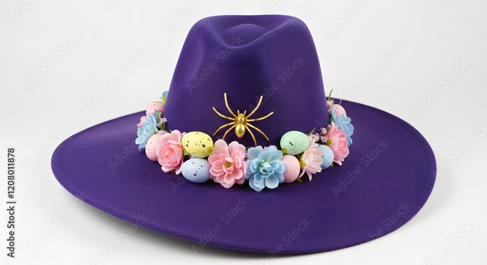 Elegant Purple Fedora with Floral and Spider Accents
Elegant Purple Fedora with Floral and Spider Accents