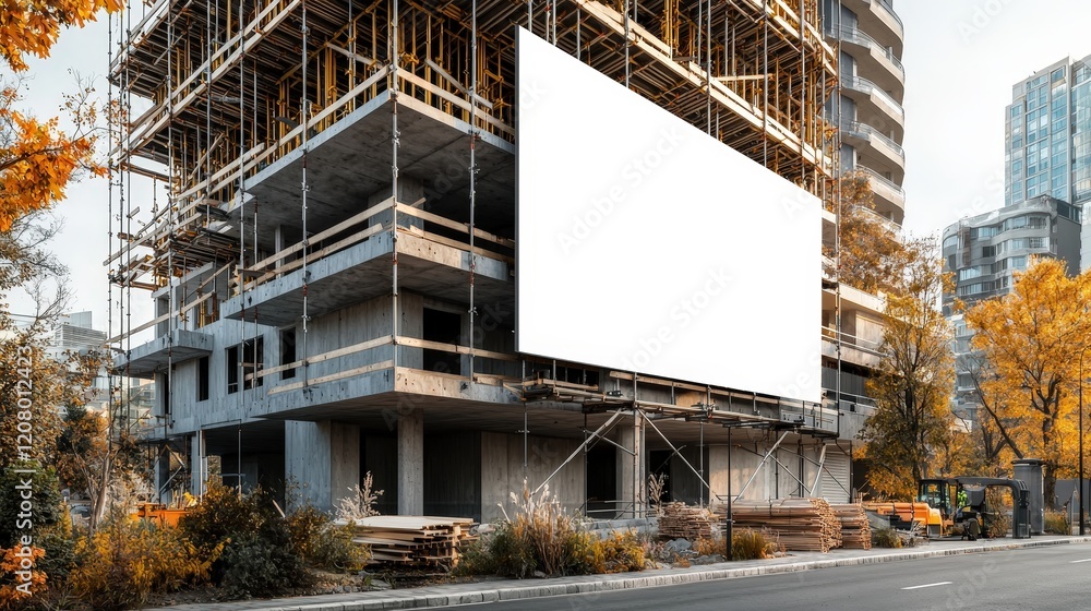 Large Blank White Billboard Against a Clear Blue Sky in an Urban Setting Ideal for Advertising and Promotional Displays Large Blank White Billboard Against a Clear Blue Sky in an Urban Setting Ideal for Advertising and Promotional Displays