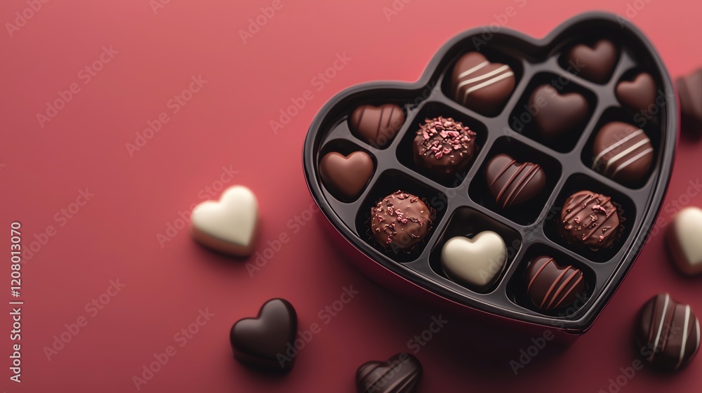 Fototapeta premium Delicious heart-shaped chocolates in a box for romantic occasions and celebrations.