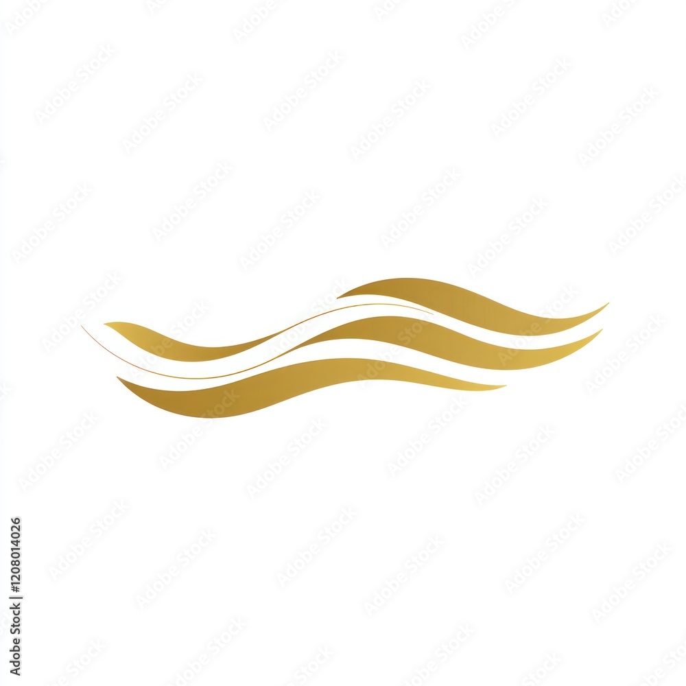Golden wavy lines on white background for graphic design, logo, and beauty products