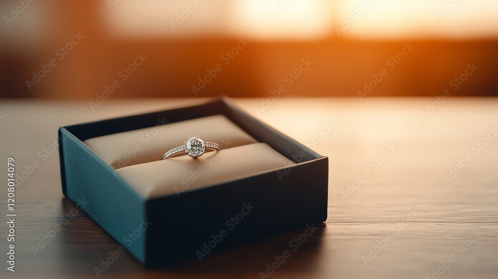 Elegant engagement ring placed in a chic black jewelry box, perfect for romantic moments. Elegant engagement ring placed in a chic black jewelry box, perfect for romantic moments.