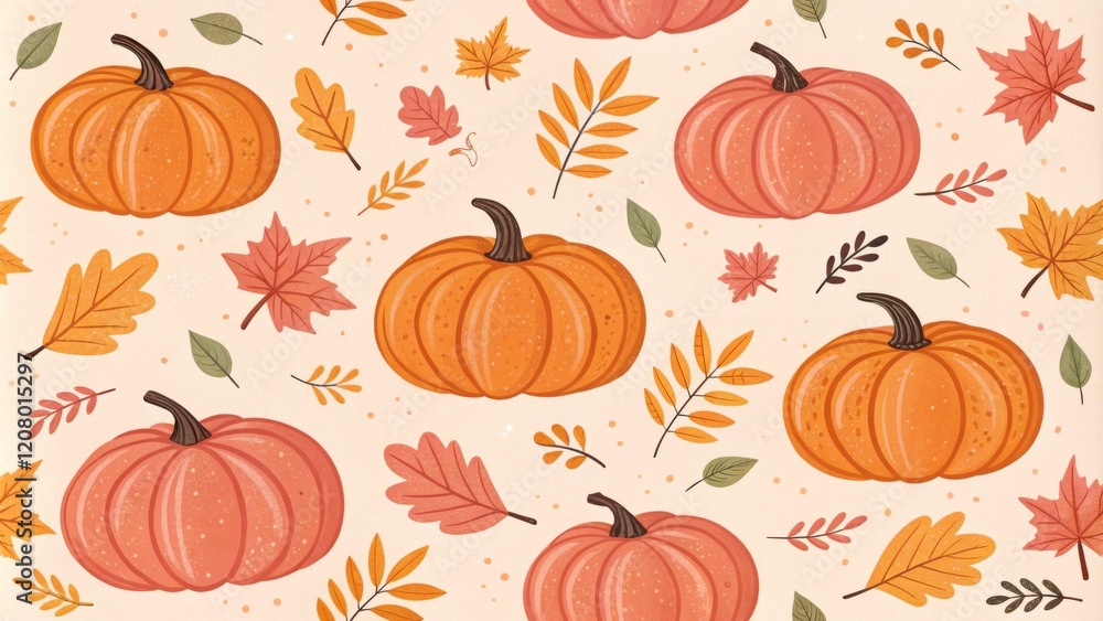 Autumn Pumpkin Pattern Repeating Illustration of Pumpkins and Fall Leaves, Fall, Thanksgiving Autumn, Pumpkins Autumn Pumpkin Pattern Repeating Illustration of Pumpkins and Fall Leaves, Fall, Thanksgiving Autumn, Pumpkins