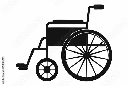 Wheelchair silhouette vector illustration. A black and white picture of a wheelchair with a wheel and wheel

