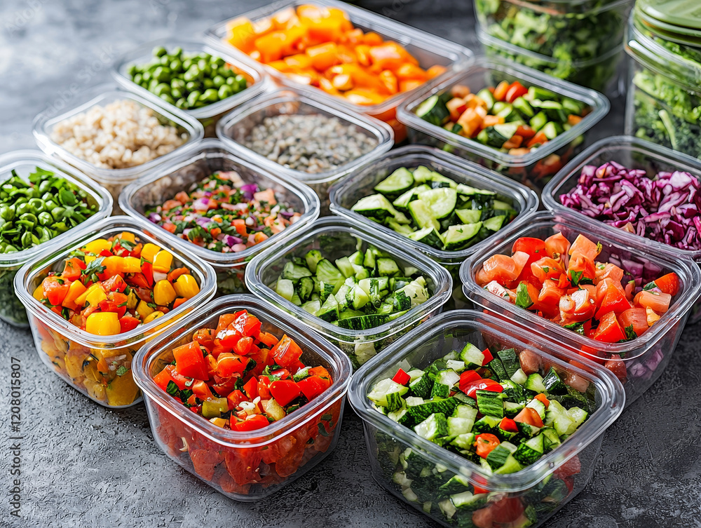 Fresh meal prep with colorful vegetables in containers