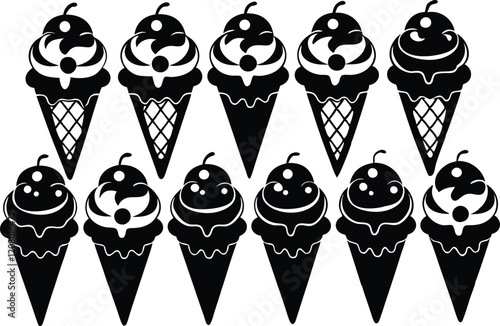 ice cream cone silhouette vector set,ice cream cone  icon bundle