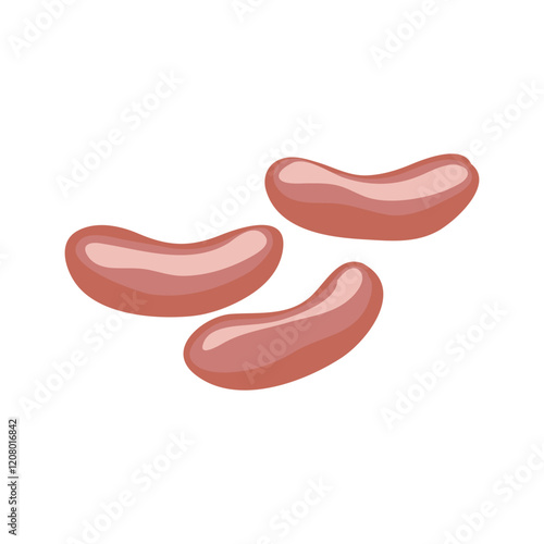 Sausages in flat design. Fresh frankfurters for grill, butchery menu. Vector illustration isolated.