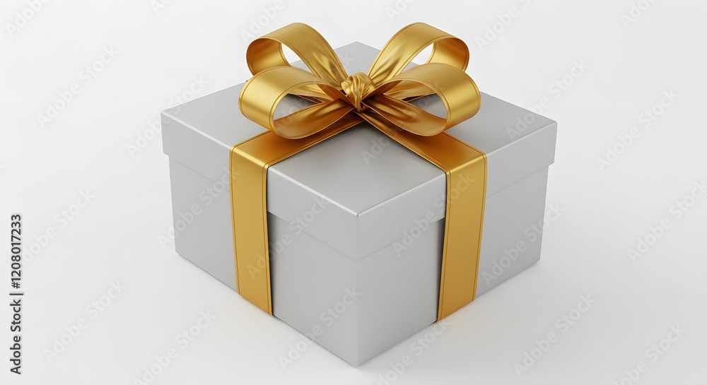 Fototapeta premium Chic White Gift Box with Gold Ribbon
