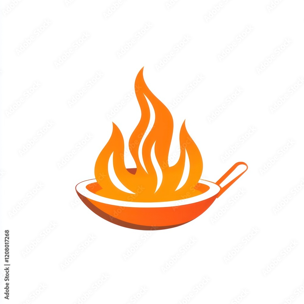 Frying pan on fire cooking concept for culinary, kitchen use with plain background Frying pan on fire cooking concept for culinary, kitchen use with plain background