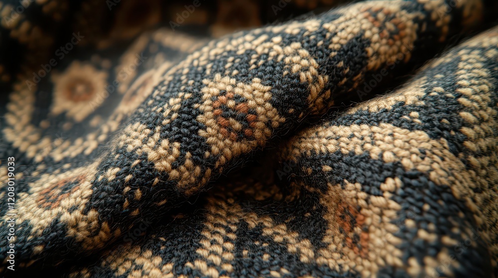 Intricate Close Up of Cozy Blanket Featuring Striking Black and Tan Pattern Showcasing Woven Texture Ideal for Home Decor Creating a Warm and Inviting Atmosphere in Living Space Intricate Close Up of Cozy Blanket Featuring Striking Black and Tan Pattern Showcasing Woven Texture Ideal for Home Decor Creating a Warm and Inviting Atmosphere in Living Space