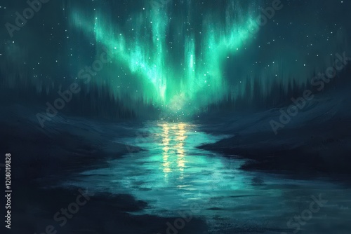 Wallpaper Mural Serene Night Sky Aurora Over Calm Lake and Forest Torontodigital.ca