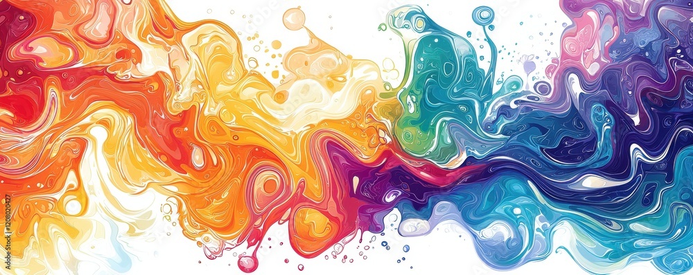 Fototapeta premium Vibrant abstract artwork with colorful swirling patterns on white