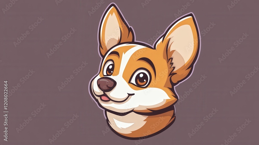 Fototapeta premium Adorable Cartoon Corgi Dog Head Portrait