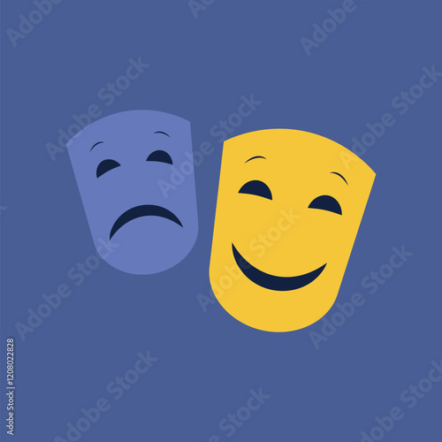Cinema or theatre masks in flat design. Comedy and drama carnival faces. Vector illustration isolated.