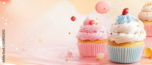 Wallpaper Mural pastel cupcakes with creamy frosting on soft dreamy pink background Torontodigital.ca