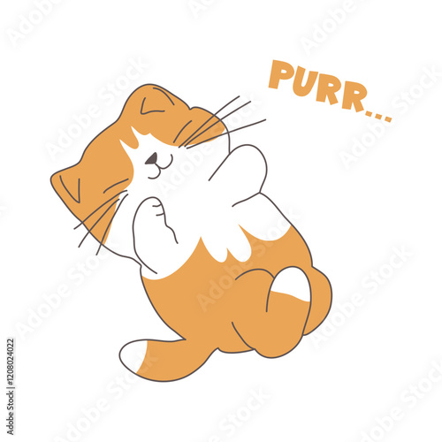 Cute domestic cat in flat design. Adorable lying and resting pet with purr. Vector illustration isolated.