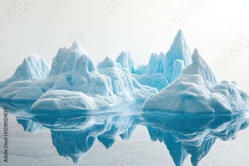 Serene Arctic Icebergs Reflected in Calm Water Under Soft Light