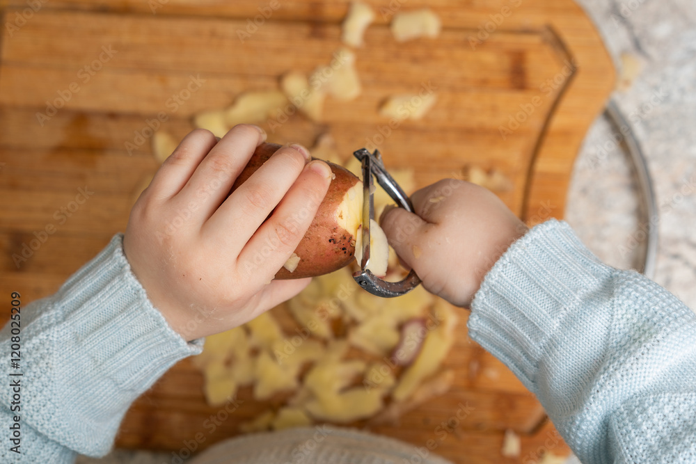 Child Peeling a Potato