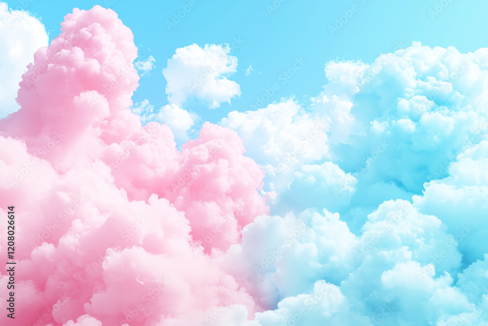 Soft pink and blue clouds fill sky, creating dreamy atmosphere. fluffy formations contrast beautifully against bright blue backdrop, evoking sense of calm and wonder Soft pink and blue clouds fill sky, creating dreamy atmosphere. fluffy formations contrast beautifully against bright blue backdrop, evoking sense of calm and wonder