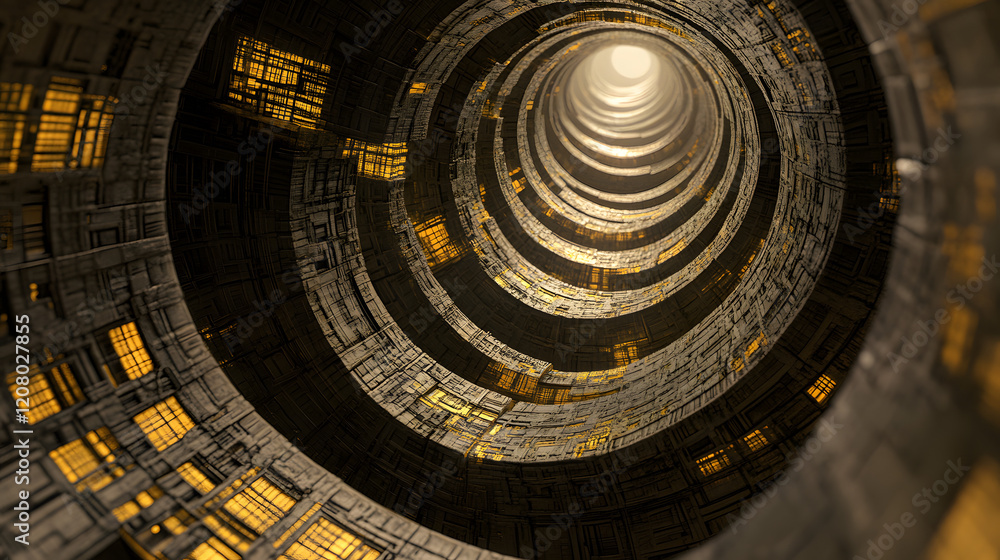 Obraz premium A surreal futuristic cosmic portal where space-time warps and twists, creating a mesmerizing pattern of light and energy with no humans present, symbolizing the bending of time 
