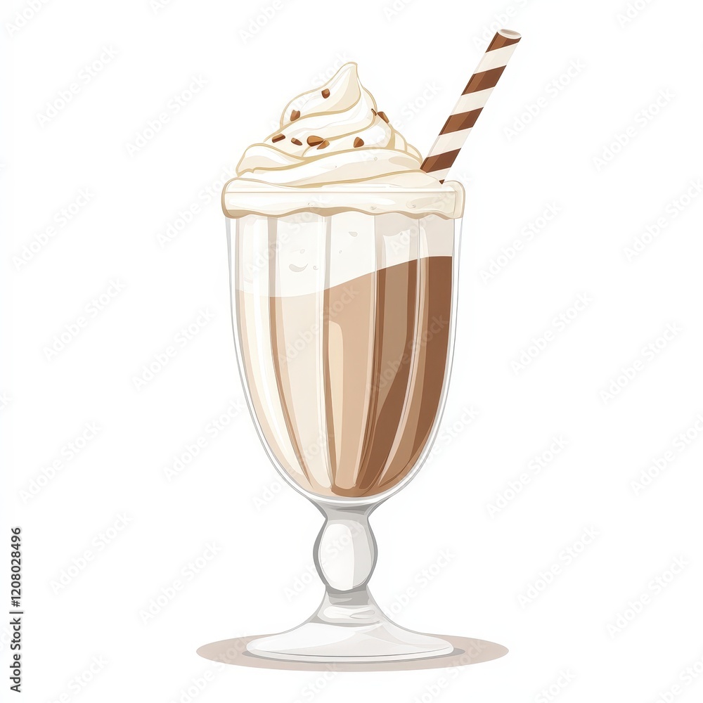 Creamy Milkshake with Whipped Topping and Striped Straw Design