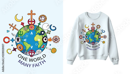 "One World Many Faiths" Unity T-Shirt Design