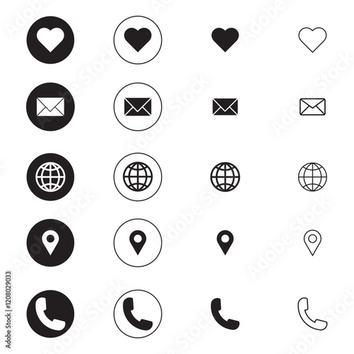 icon, icon set, icon packs, love icon, resizable icon, vector icon, phone, location, mail, globe, symbol, vector