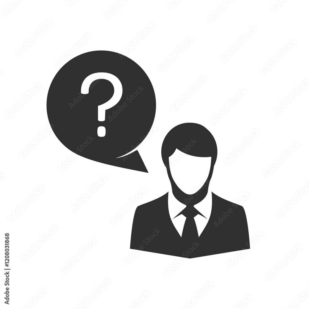 Businessman with question mark thinking bubble. Illustration of a thinking man. Businessman with question mark thinking bubble. Illustration of a thinking man.