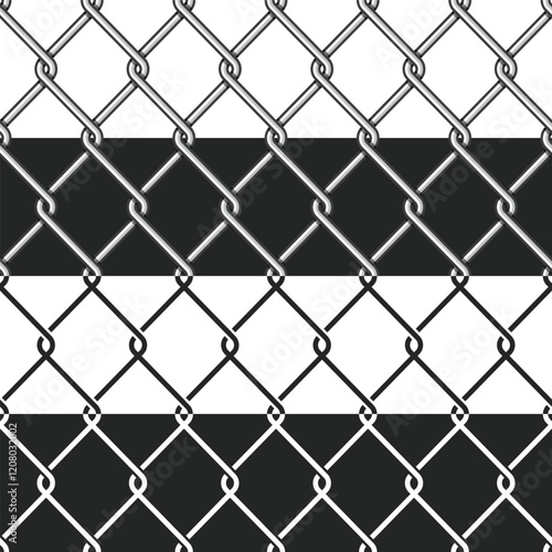 Seamless chain link fence background. Fences made of metal wire mesh. Wired Fence pattern in different styles. Mesh-netting.