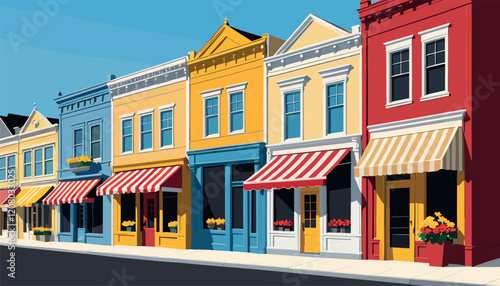 Charming Small Town Street with Colorful Storefronts