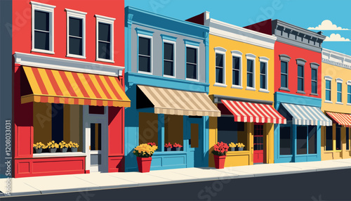 Charming Small Town Street with Colorful Storefronts