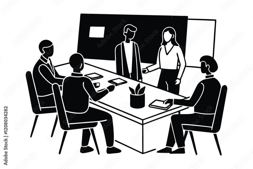 A silhouette drawing of a brainstorming session in an office1.eps A silhouette drawing of a brainstorming session in an office1.eps
