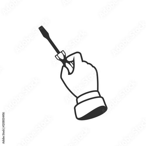 Screwdriver in hand. Construction, repair or hand tools concept. Manual wiring tool.