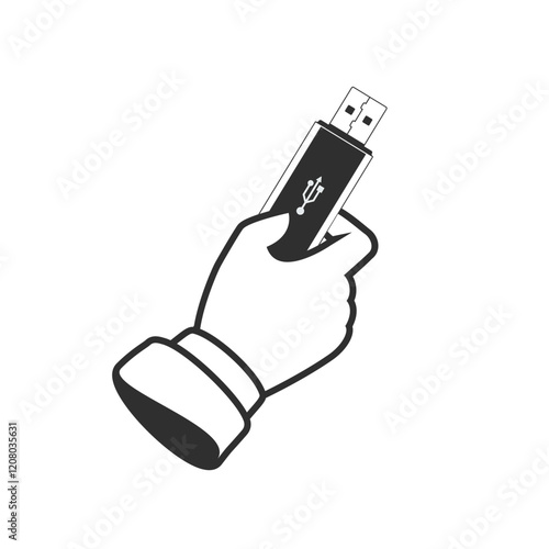 USB flash drive or crypto key in hand businessman. Flat style.